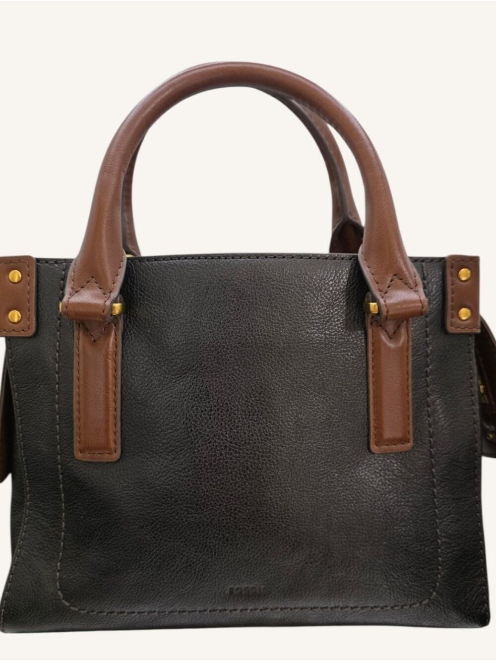 Fossil Claire Black Brown Leather Satchel Top Handle Bag